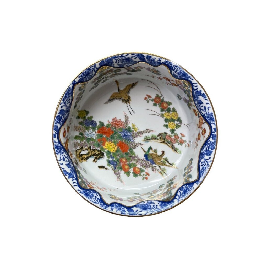 Rare Japanese Imari Hand Painted Porcelain Bowl with Floral and Birds Motifs - Picture 3 of 10